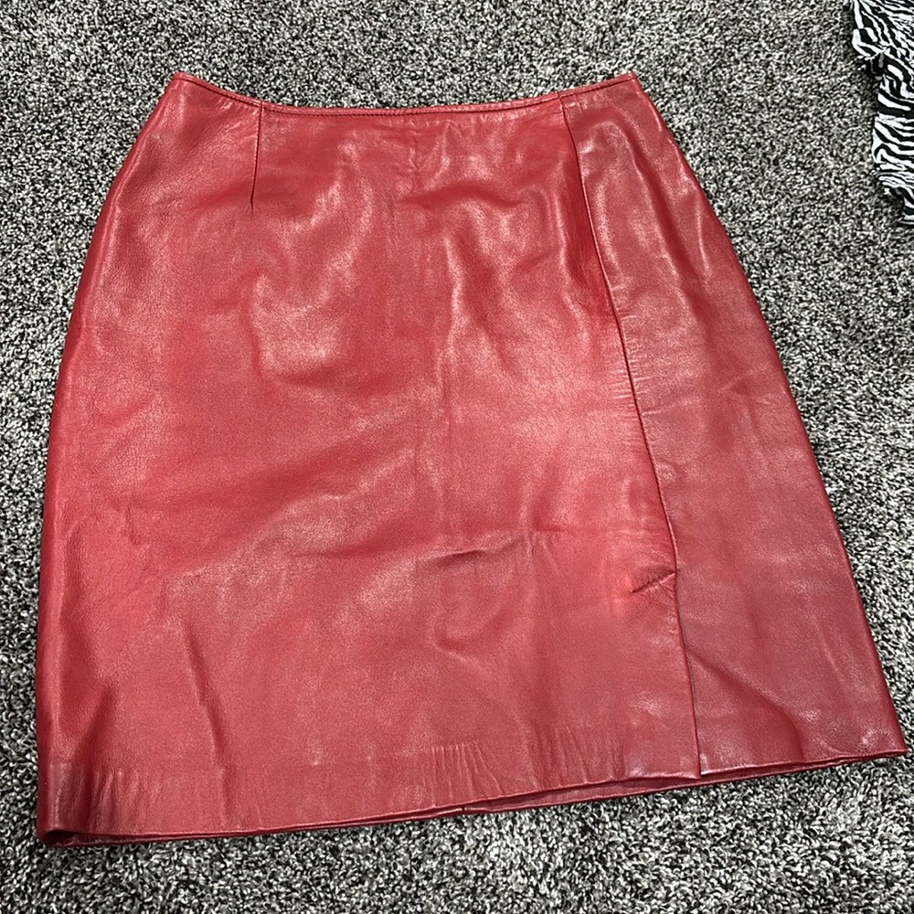 Red leather skirt